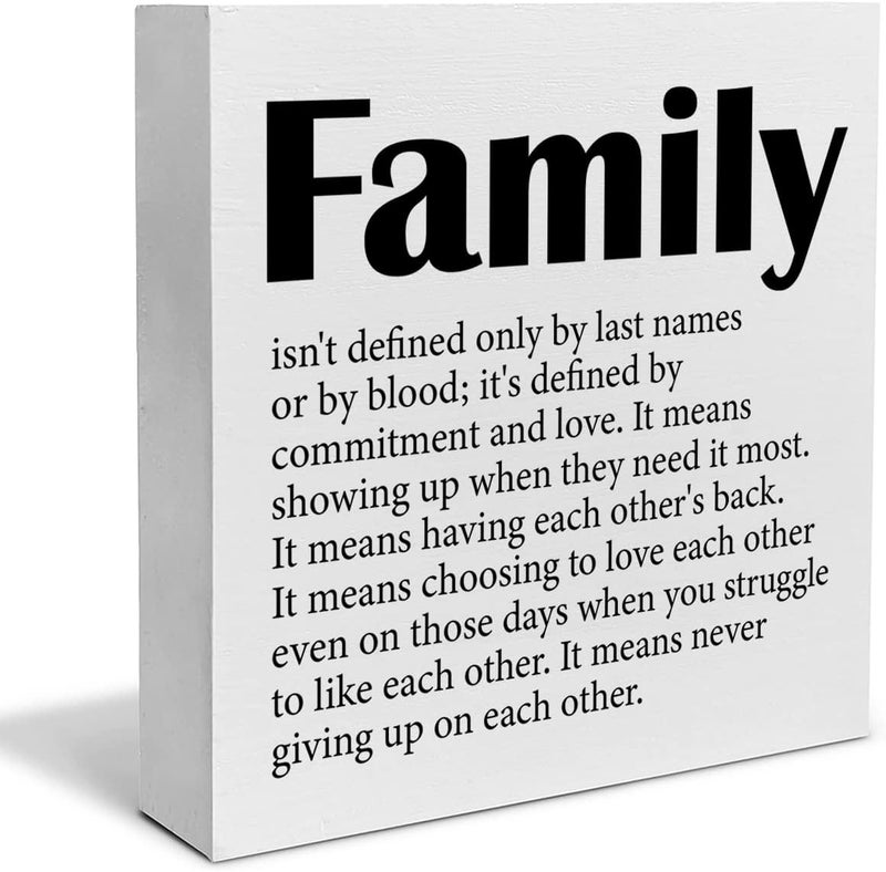 PIXCEOS Family Quote Decorative Wooden Box Sign Family isn't Defined Wood Block Plaque Decor Rustic Shelf or Wall Display for Home Living Room Bedroom - Image 1